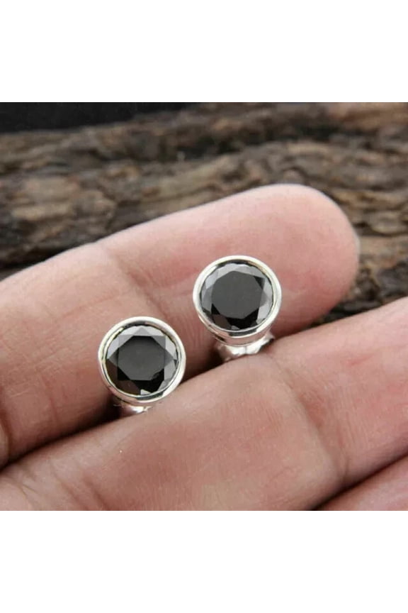 2 Ct Round Cut Black Lab-Created Bezel Set Stud Earrings 14K White Gold Plated