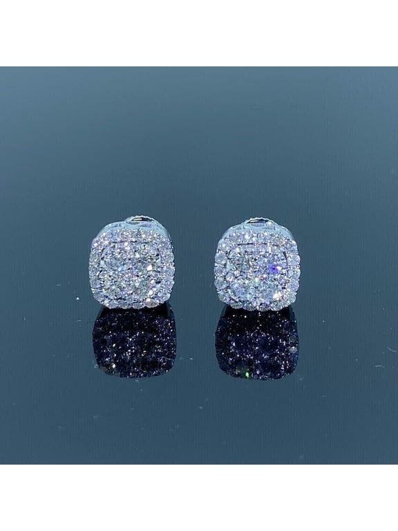 2 Ct Round Cut Created Diamond Men's Cluster Stud Earrings 14K White Gold Plated