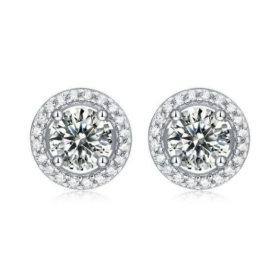 2 Ct Round Cut D Color VVS1 Moissanite Halo Stud Earrings 925 Sterling Silver