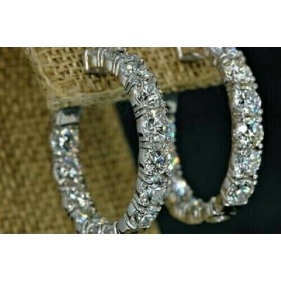 2 Ct Round Cut D/VVS1 Moissanite Hoop Earrings For Women's 925 Silver