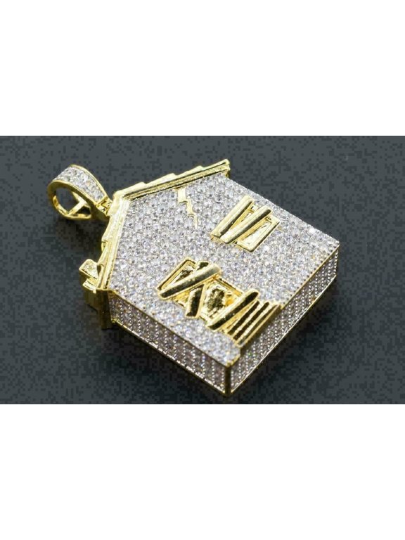 2 Ct Round Cut Diamond Custom Trap House Men Charm Pendant 14K Yellow Gold Plated Silver