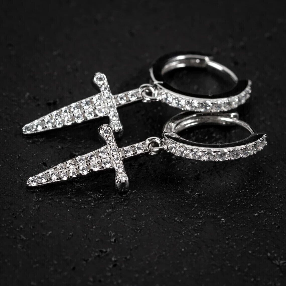 2 Ct Round Cut Diamond Lab Created Men's Drop \u0026 Dangle Earrings 14k White Gold Finish