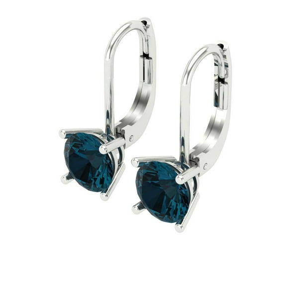 2 Ct Round Cut Drop Dangle Natural London Blue Topaz 14K White Solid Solid Gold Everyday Dainty Earrings Lever Back
