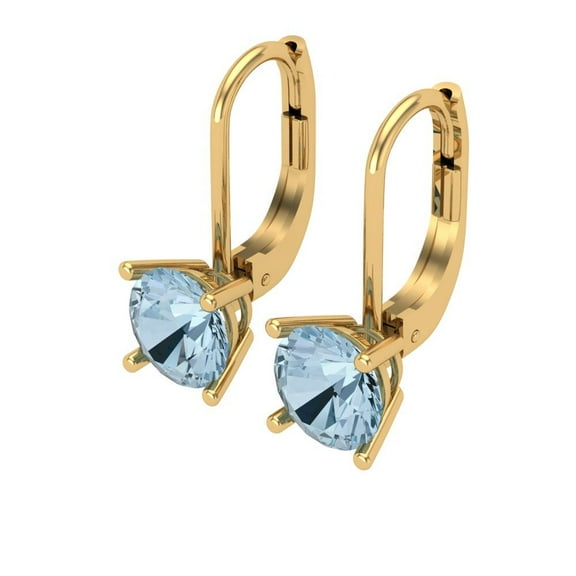 2 Ct Round Cut Drop Dangle Natural Swiss Blue Topaz 14K Yellow Solid Solid Gold Everyday Dainty Earrings Lever Back
