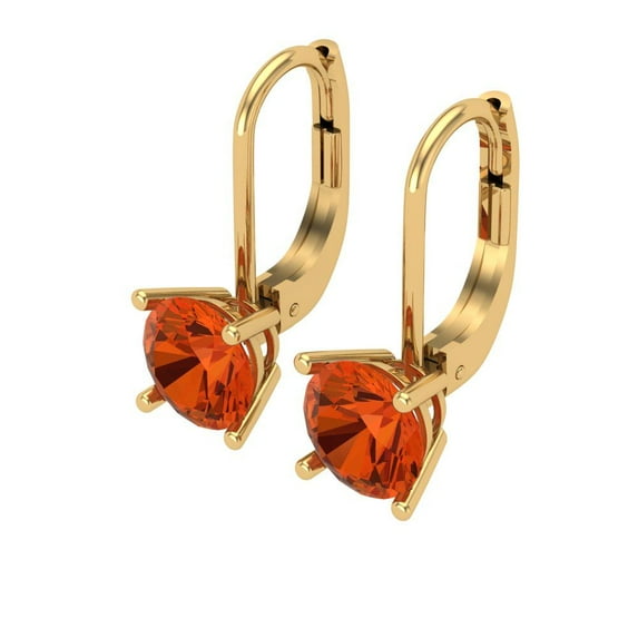 2 Ct Round Cut Drop Dangle Red Crystal 18K Yellow Solid Gold Everyday Dainty Earrings Lever Back