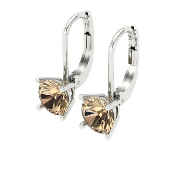 2 Ct Round Cut Drop Dangle Yellow Moissanite 18K White Solid Solid Gold Everyday Dainty Earrings Lever Back