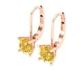 thumbnail image 1 of 2 Ct Round Cut Drop Dangle Yellow Crystal 18K Rose Solid Gold Everyday Dainty Earrings Lever Back, 1 of 7
