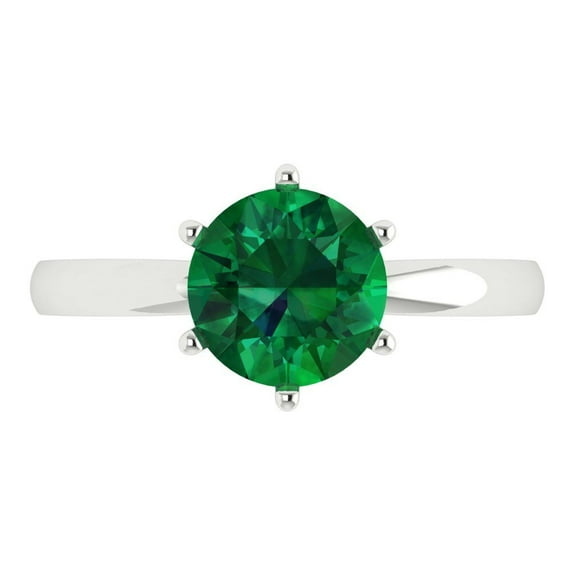 Solitaire Engagement Ring for Women - 2ct Simulated Emerald in 14K White Gold Promise Ring