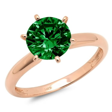2ct Round Brilliant cut - Solitaire - VVS1 Simulated Emerald - 14k Rose Gold - Bridal Anniversary Engagement Ring
