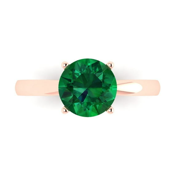 Solitaire Engagement Ring for Women - 2ct Simulated Emerald in 14K Rose Gold Promise Ring