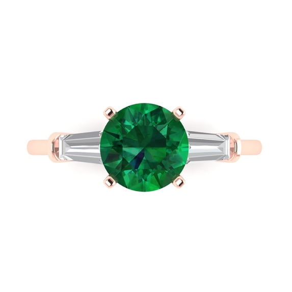 Three-Stone Engagement Ring for Women - 2ct Simulated Emerald in 14K Rose Gold Promise Ring