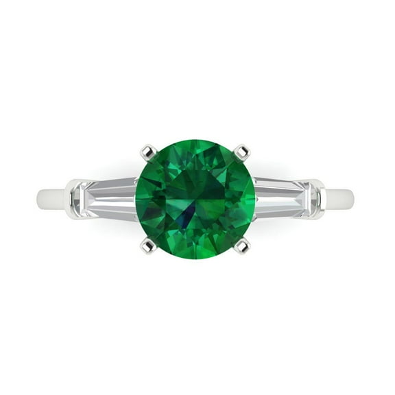Three-Stone Engagement Ring for Women - 2ct Simulated Emerald in 14K White Gold Promise Ring