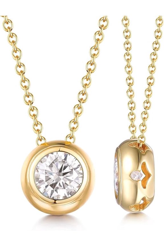 2 Ct Round Cut Lab Created Bezel Set Diamond Pendant 14K Yellow Gold Plated
