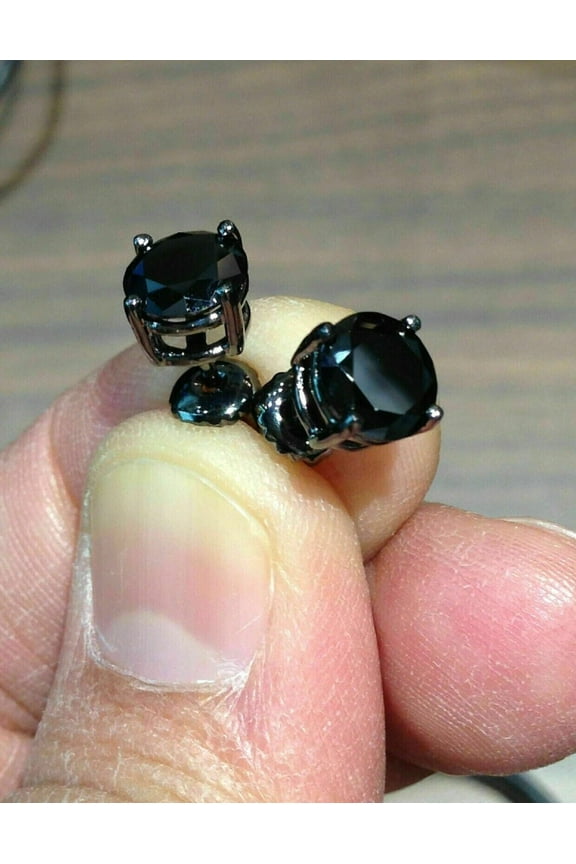 2 Ct Round Cut Lab Created Black Diamond Stud Earrings In 14K Black Gold Finish Silver
