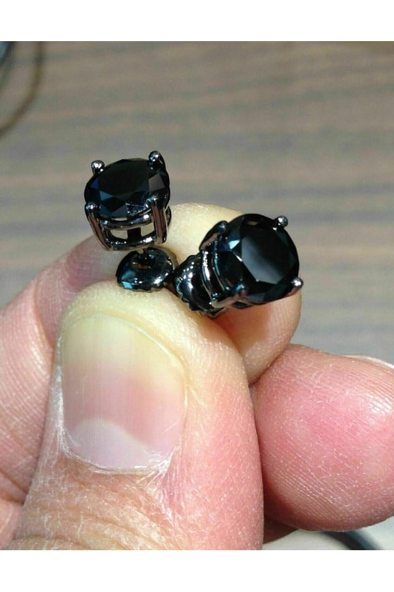 2 Ct Round Cut Lab Created Black Diamond Stud Earrings In 14K Black Gold Finish