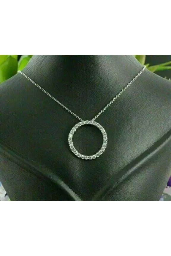2 Ct Round Cut Lab Created Diamond Circle Of Life Pendant 14K White Gold Plated