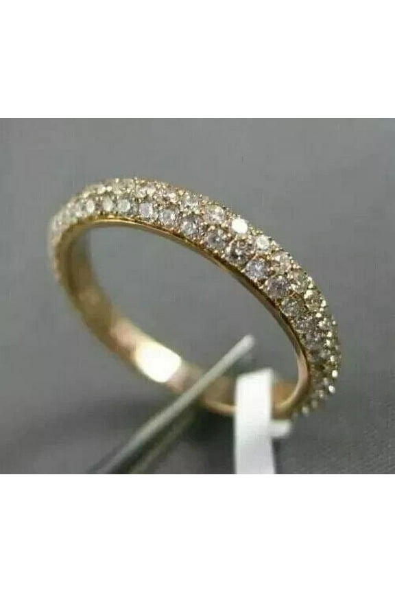 2 Ct Round Cut Lab Created Diamond Half Eternity Wedding Band 14K Yellow Gold Plated 925 Silver