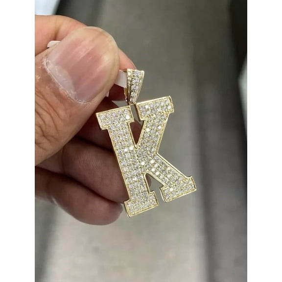 2 Ct Round Cut Lab Created Diamond Initial "K" Pendant Necklace 14K Yellow Gold Finish