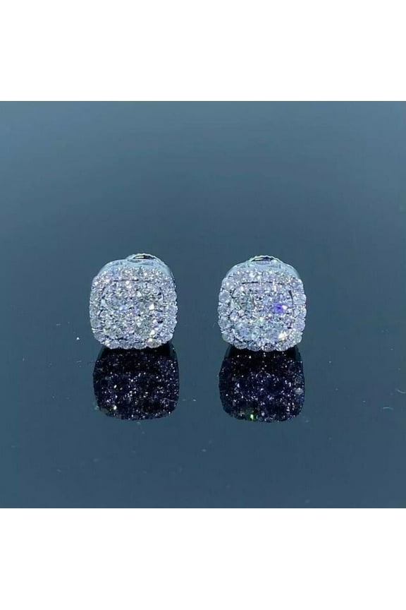 2 Ct Round Cut Lab Created Diamond Men's Stud Earrings 14K White Gold Plated Silver