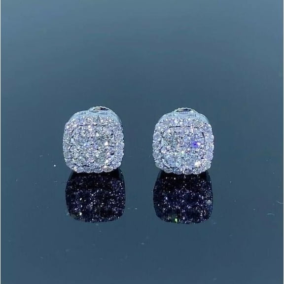 2 Ct Round Cut Lab Created Diamond Men's Stud Earrings 14K White Gold Plated Silver