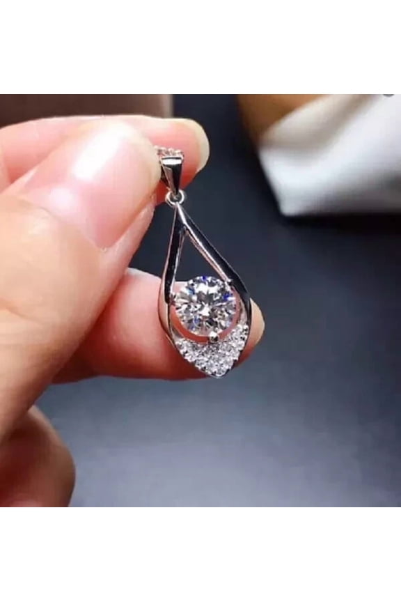 2 Ct Round Cut Lab Created Diamond Teardrop Pendant 14K White Gold Plated