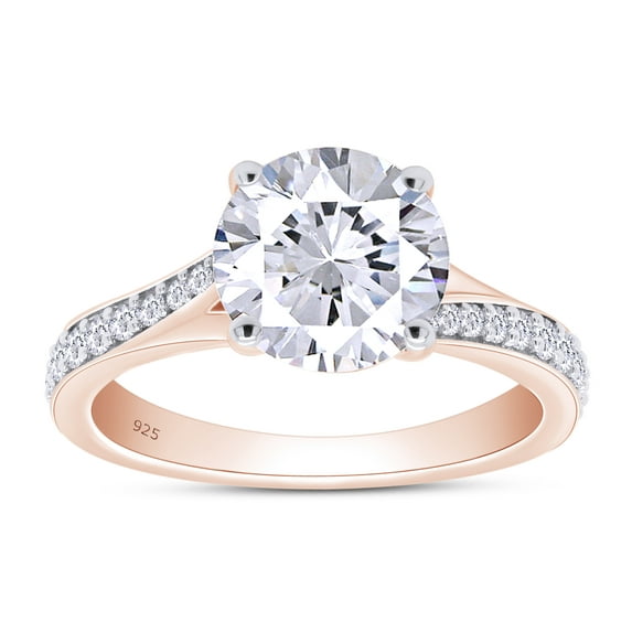 2 Ct Round Cut Lab Created Moissanite Diamond Split Shank Solitaire Engagement Ring In 14K Rose Gold Plated Sterling Silver(G-H Color,2.00 Cttw)-6