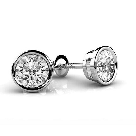 2 Ct Round Cut Moissanite Bezel Set Women's Stud Earrings Solid 925 Sterling Silver