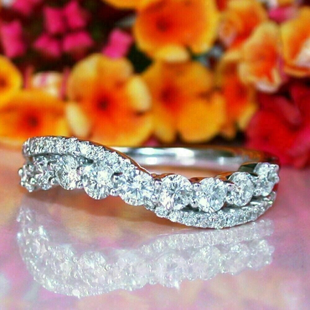 2 Ct Round Cut Moissanite Half Eternity Wedding Band Ring 14K White ...