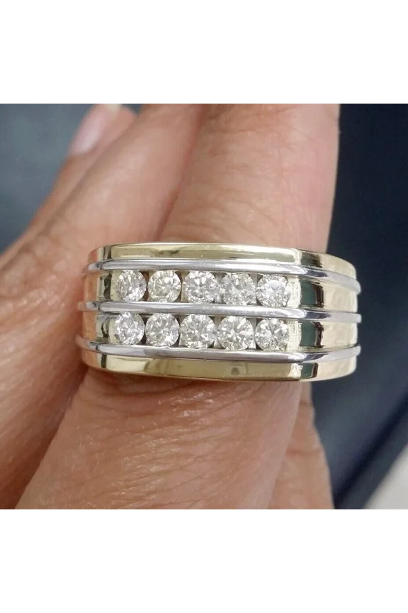 2 Ct Round Cut Moissanite Men's Engagement Ring 14k Two Tone Gold Plated