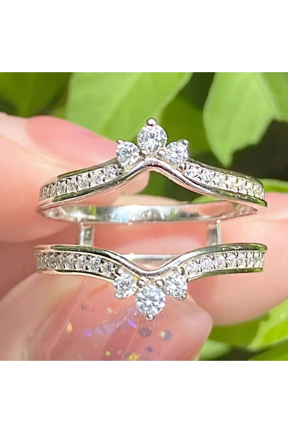 2 Ct Round Cut Moissanite Wrap Guard Enhancer Wedding Ring 14k White Gold Plated