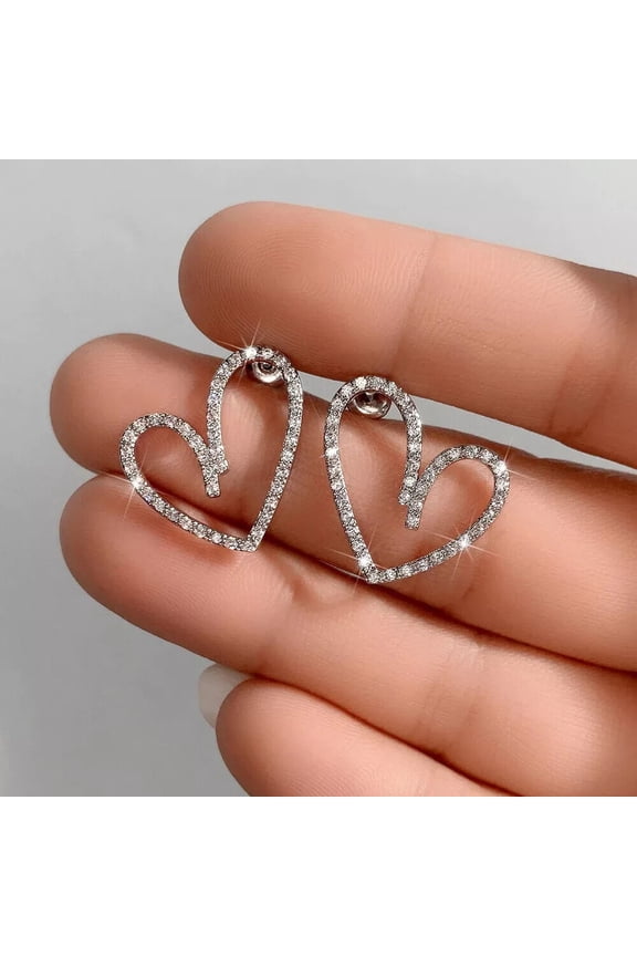 2 Ct Round Cut Natural Moissanite Open Heart Stud Earrings 925 Sterling Silver