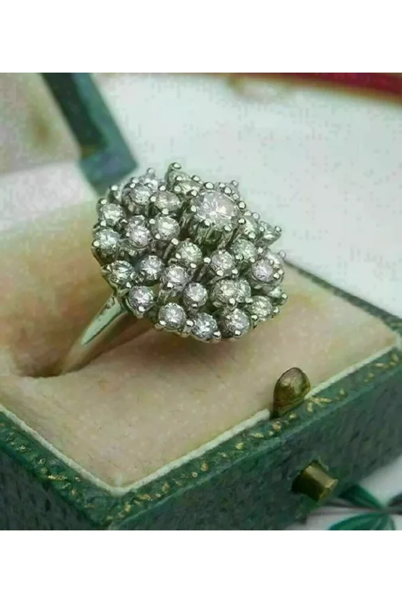 2 Ct Round Cut Simulated Diamond Cocktail Cluster Ring Sterling Silver