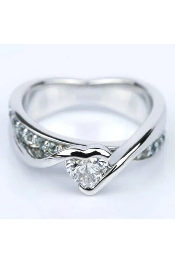 2 Ct Round Cut Simulated Diamond Heart Solitaire Engagement Ring 14K White Gold Plated