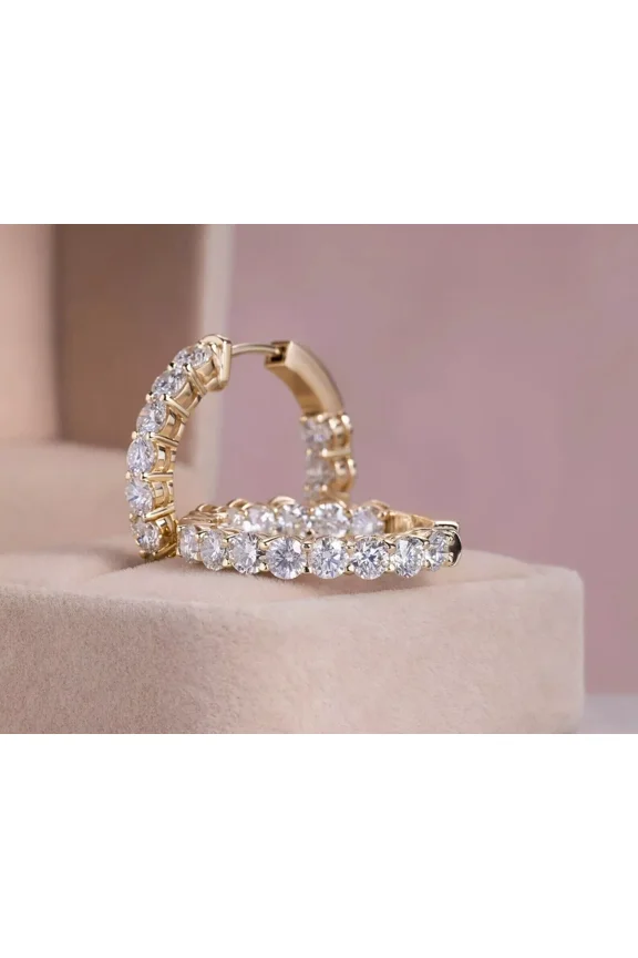 "2 Ct Round Cut Simulated Diamond Huggie Hoop Earrings - 14k Yellow Gold Plated"