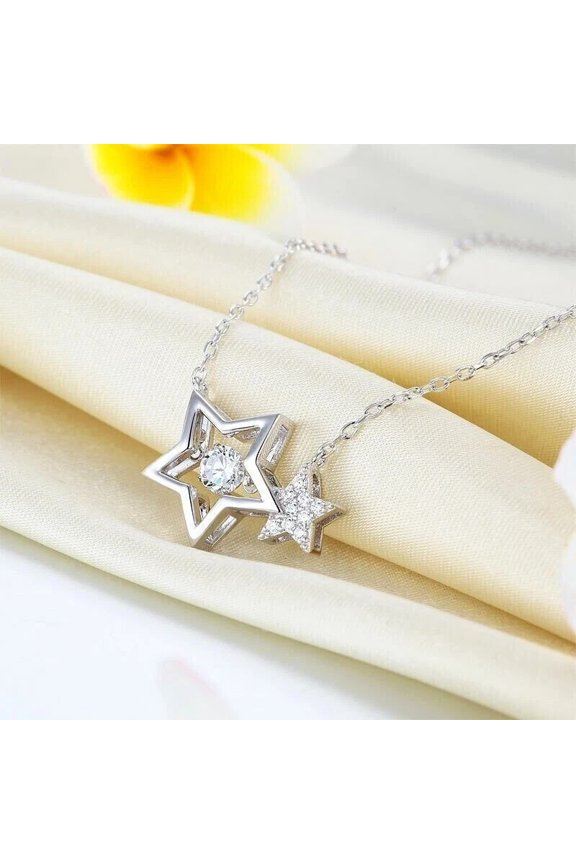 2 Ct Round Cut Simulated Diamond Star Pendant Necklace 14k White Gold Plated