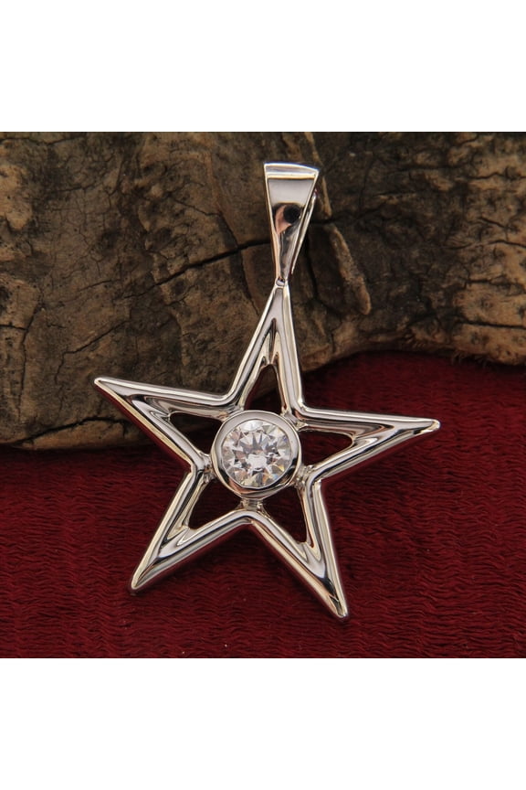 2 Ct Round Cut Simulated Diamond Star Unisex Pendant In 14K White Gold Plated