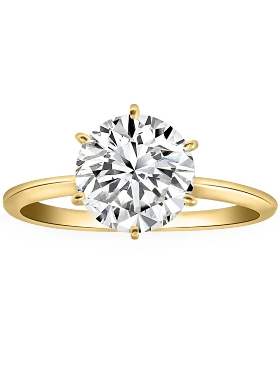 2 Ct Round Cut Simulated Diamond Thin Band Solitaire Engagement Ring in 14K Yellow Gold Plated