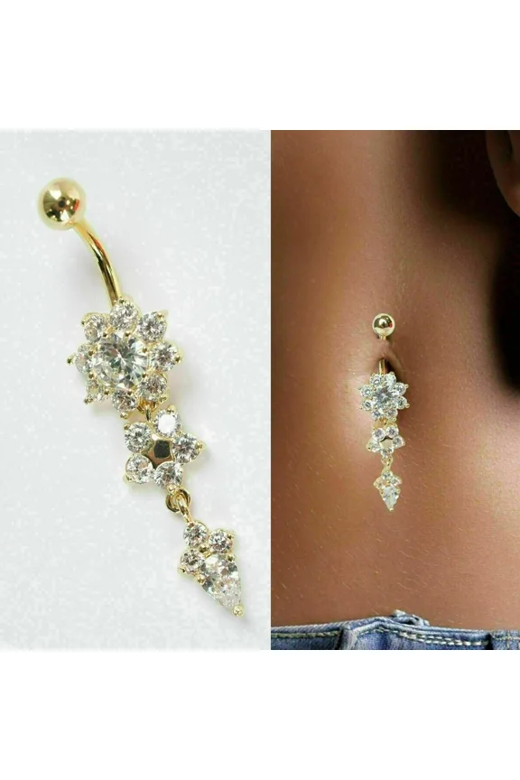 2 Ct Round Cut Simulated Diamond Women's Belly Button Navel Ring 14K Yellow Gold Plated 925 Sterling