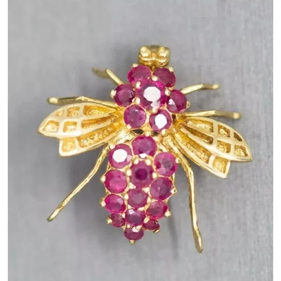 2 Ct Round Cut Simulated Pink RRuby Bee Brooch Pin 14k Yellow Gold Plated