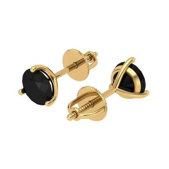 2 Ct Round Cut Studs Black Natural Onyx 18K Yellow Solid Solid Gold Everyday Dainty Earrings Screw Back