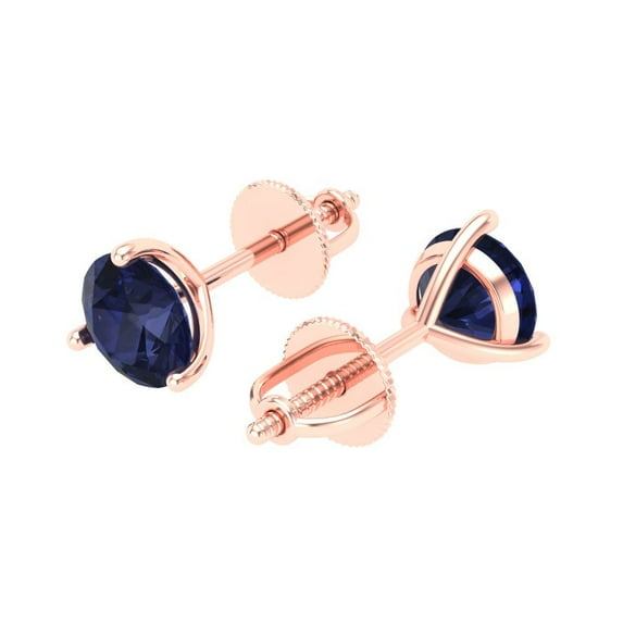 2 Ct Round Cut Studs Blue Sapphire 14K Rose Solid Solid Gold Everyday Dainty Earrings Screw Back