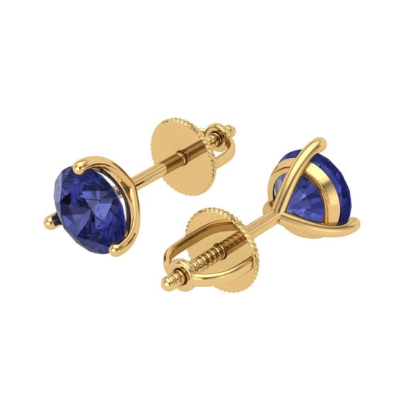 2 Ct Round Cut Studs Blue Tanzanite 14K Yellow Solid Solid Gold Everyday Dainty Earrings Screw Back
