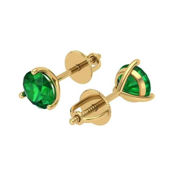 2 Ct Round Cut Studs Green Emerald 14K Yellow Solid Solid Gold Everyday Dainty Earrings Screw Back