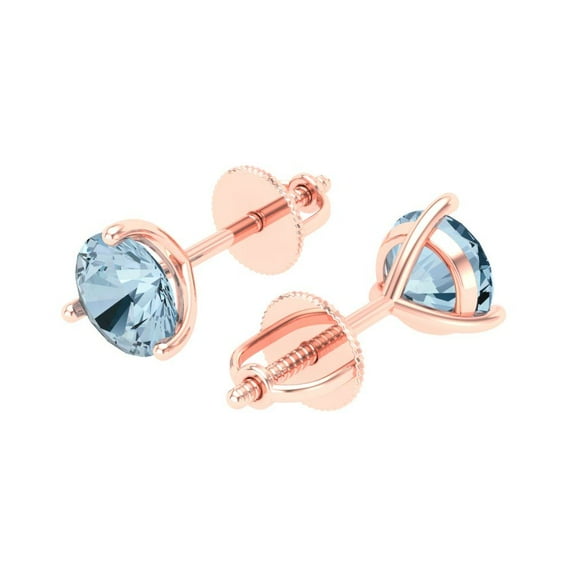 2 Ct Round Cut Studs Natural Sky Blue Topaz 18K Rose Solid Solid Gold Everyday Dainty Earrings Screw Back