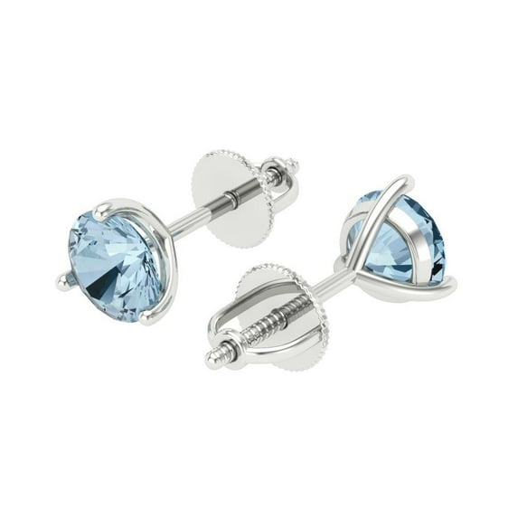 2 Ct Round Cut Studs Natural Sky Blue Topaz 18K White Solid Solid Gold Everyday Dainty Earrings Screw Back