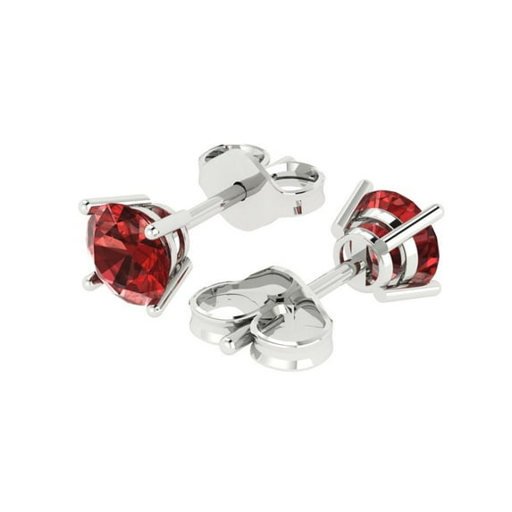 2 Ct Round Cut Studs Red Natural Garnet 14K White Solid Solid Gold Everyday Dainty Earrings Push Back