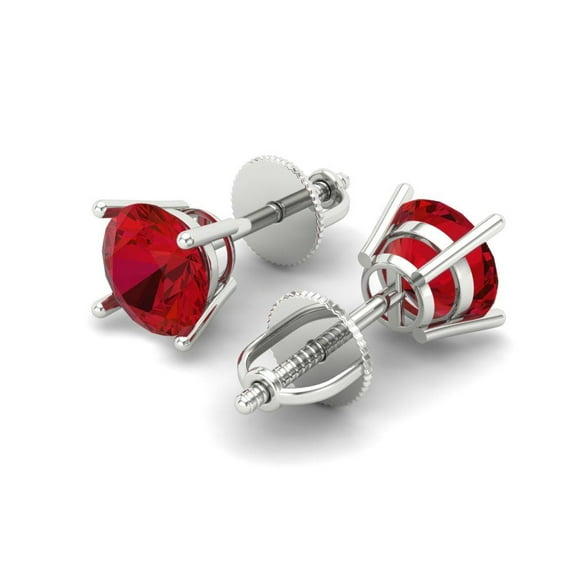 2 Ct Round Cut Studs Red Ruby 18K White Solid Solid Gold Everyday Dainty Earrings Screw Back