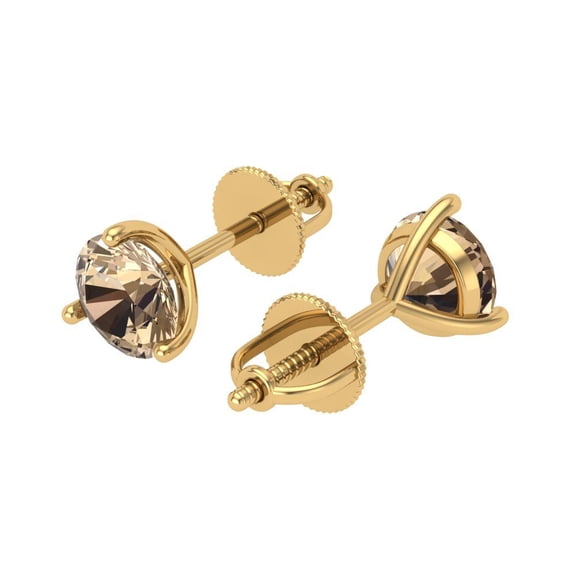 2 Ct Round Cut Studs Yellow Moissanite 14K Yellow Solid Solid Gold Everyday Dainty Earrings Screw Back