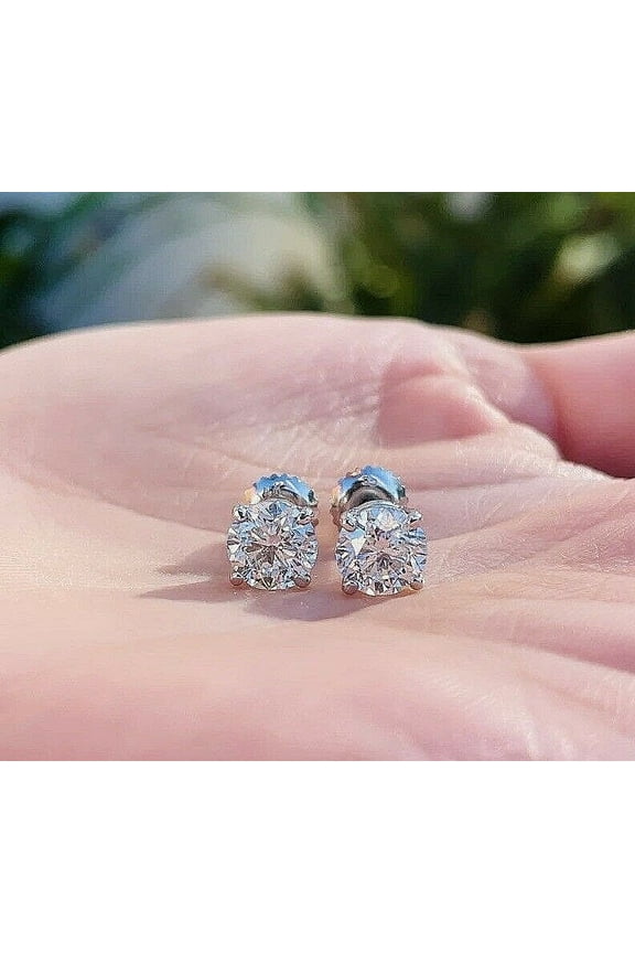 2 Ct Round Cut VVS1/D GRA Certified Moissanite Stud Earrings 14k White Gold Plated Silver 6mm