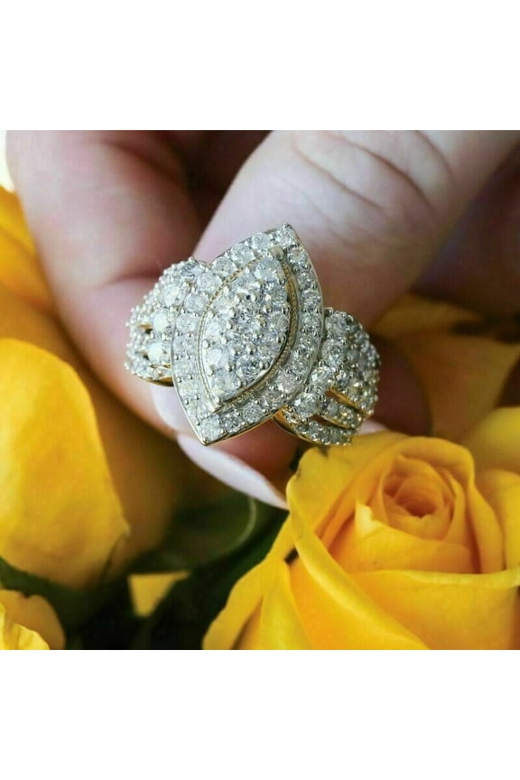 2 Ct Round Cut VVS1/D Moissanite Women's Cluster Wedding Ring Solid 14K Yellow Gold